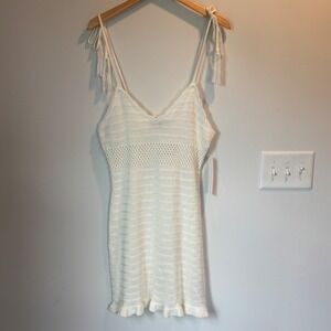 Almost Famous Women's Knit Mini Dress Sleeveless‎ Tassel Strap White Size Large